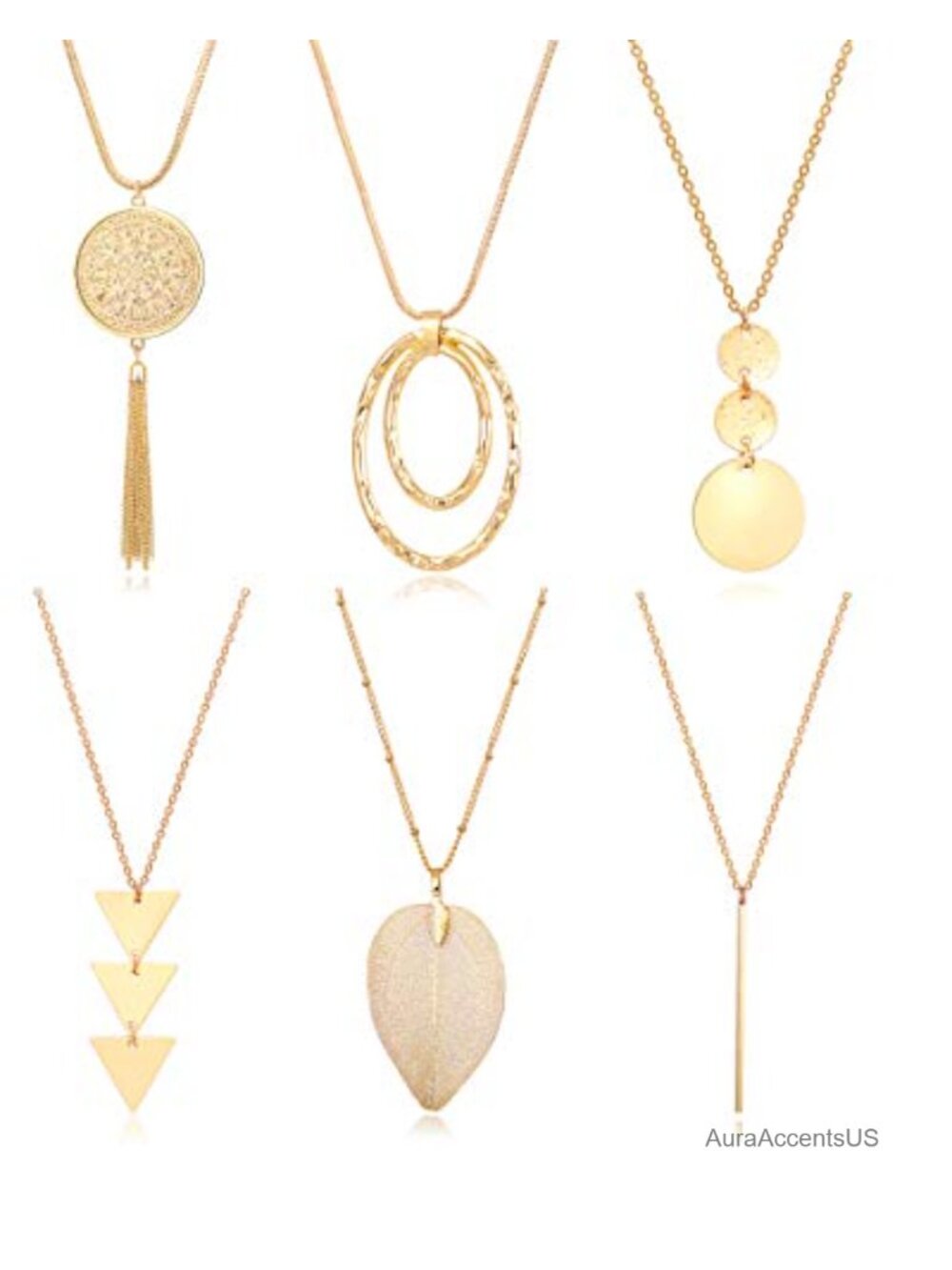 6 Pc Gold Plated Y-Necklace Set Long Layered Dainty Minimalist